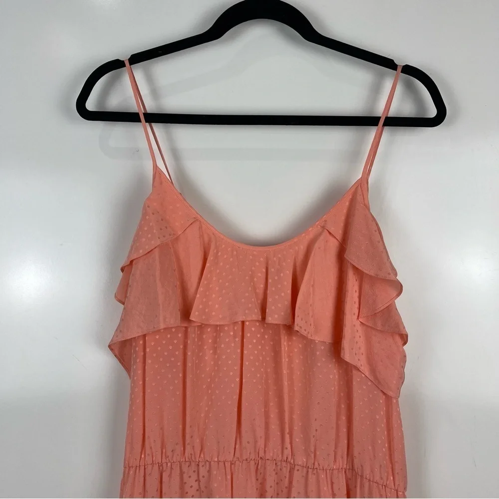 Rebecca Taylor Coral Polka Dot Ruffle Mini Slip Dress 100% Silk Women's Size 12 - Picture 3 of 6